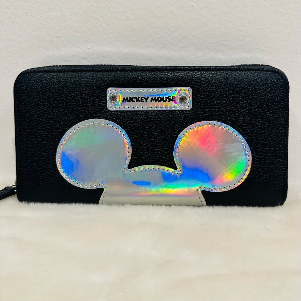 Disney Mickey Mouse Iridescent Mickey Ears Zip Wallet - Black NWT
